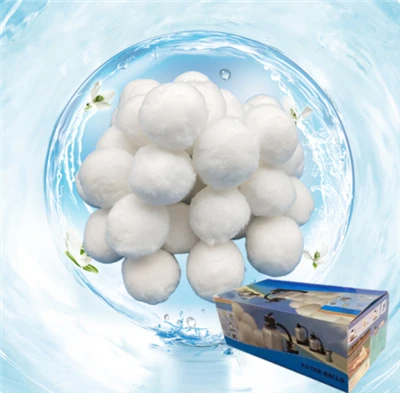 Boules de fibres pour piscines et traitement des eaux usées domestiques